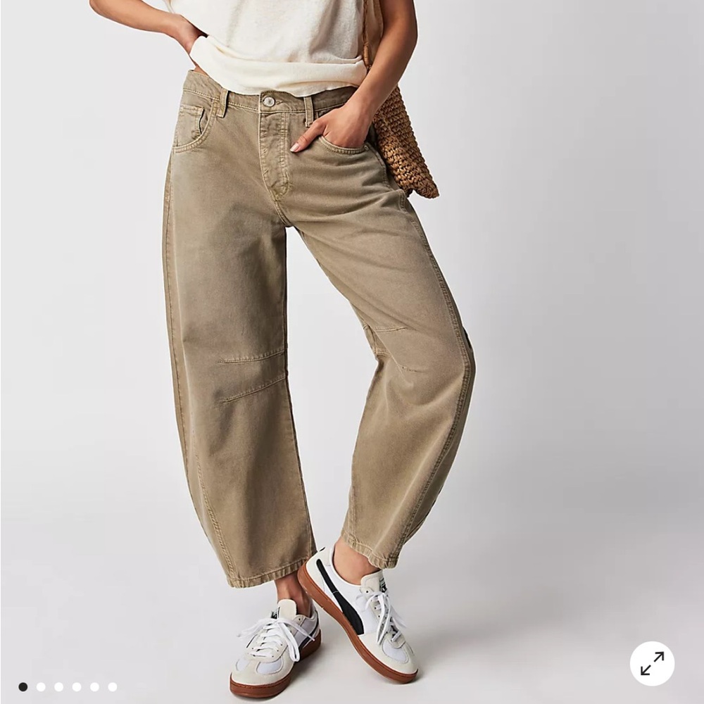 We The Free Good Luck Mid-Rise Barrel Jeans Taupe Size 26